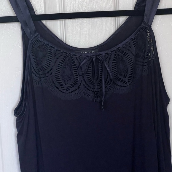 Carole Hochman Midnight women’s Sz M pajama top satin straps and lace front BLUE - Picture 3 of 8